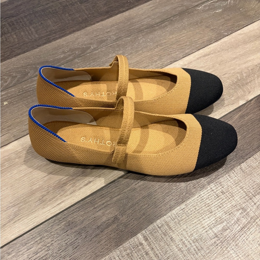 Rothy's Tan and Black Mary Jane Flats - Picture 2 of 2